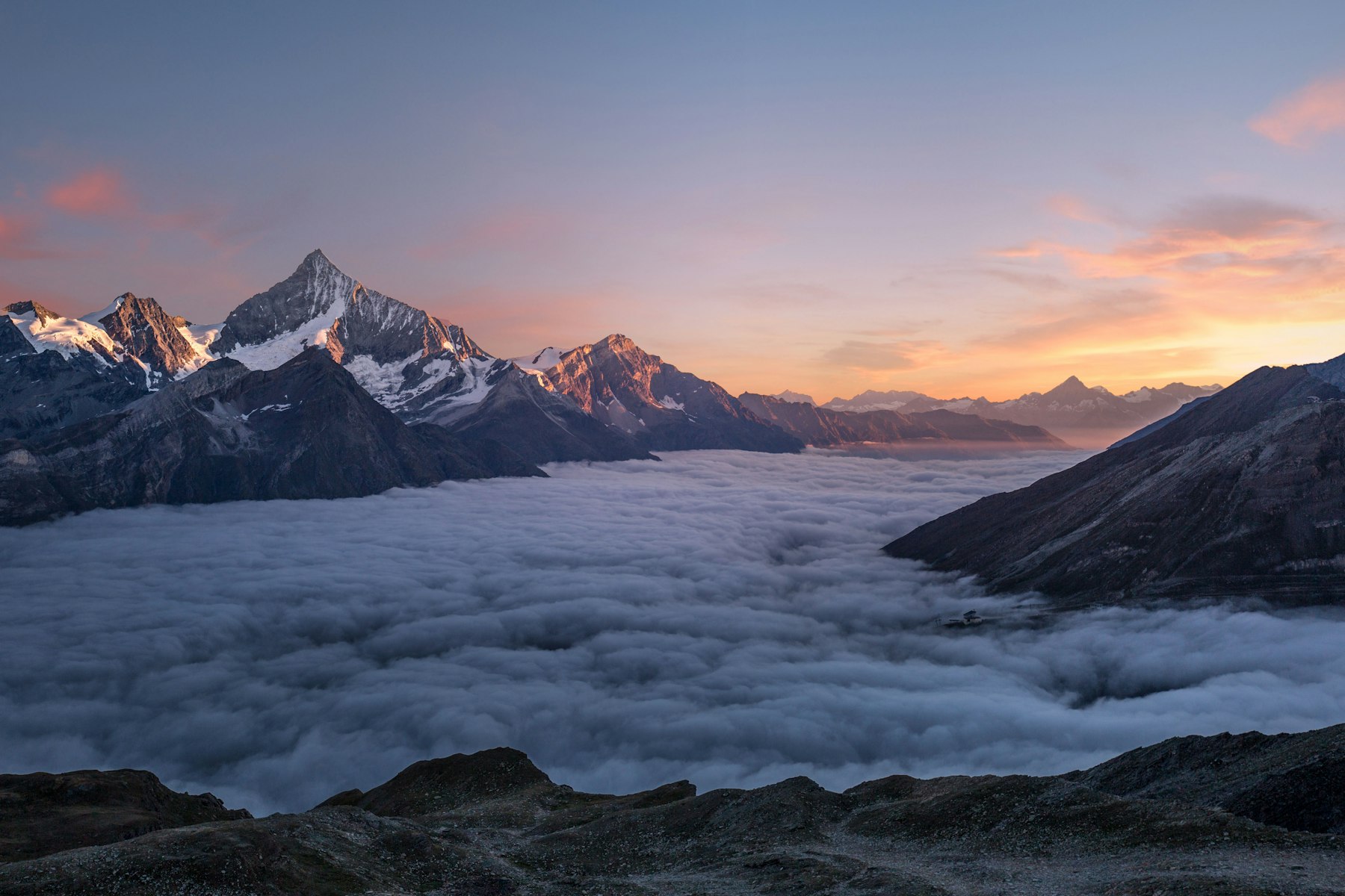 High mountain ridges under a clear sky